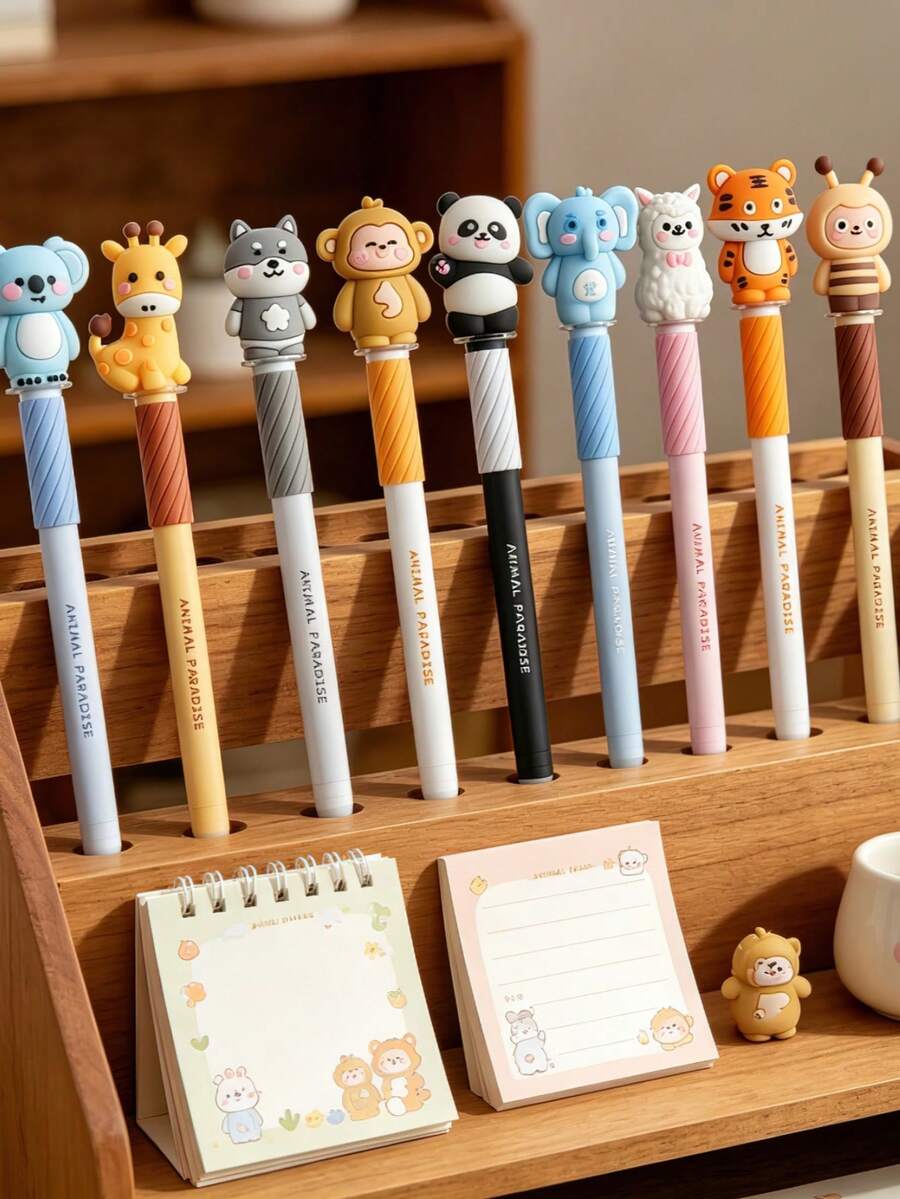 5/10pcs Animal Erasable Gel Pen, 0.7mm Blue Smooth Writing, Built-In Eraser, Note Taking& Writing, Office School Supplies, Back To School, First Day Of School - Multicolor - View 1