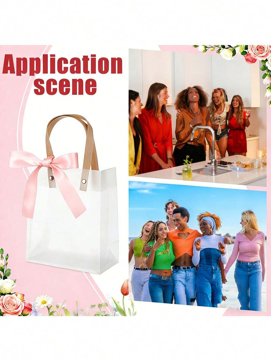 Matte Plastic Gift Bags With Sturdy Handles And Ribbon Bow - Reusable Celebration Bags For Weddings, Christmas, Birthday Parties, Events - Bulk Packs Suitable For Hotel Guests, Gift Bags - Multicolor - View 1