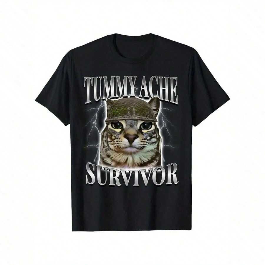 100% Cotton Men's T-Shirt, Intestinal Bowel Disease (IBS) And Ulcerative Colitis Awareness - Graphic Print And Abdominal Survivor Slogan, Casual Short Sleeve, Loose And Breathable, Suitable For Crohn's Disease, All Seasons Wear, Christmas, Men's T-Shirt, Men's Clothing, Size M CXDT WC9U OPBJ - 黑色 - 查看 1