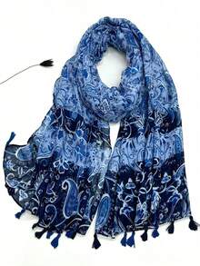 Khăn choàng in tối giản, khăn lụa nữ mới, khăn choàng chống nắng đi biển xuân/hè, khăn trùm đầu thời trang, khăn choàng, khăn quàng cổ nữ, khăn dài - Màu xanh lam - Xem 1