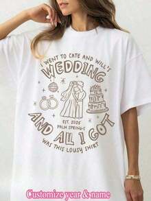 1 camiseta de boda personalizada, camiseta divertida para el club social de la boda, camiseta para el fin de semana de la boda, camiseta para la fiesta nupcial, camiseta para el sorteo de la boda, estilo de modelo nuevo 2026, ropa de vacaciones para mujer, ropa de verano, atuendo para concierto, atuendo para concierto country para mujer. - Blanco - Ver 1