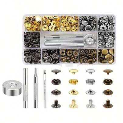 120pcs/Set 12.5mm 4-In-1 Metal Snap Fasteners Tool Kit, Suitable For Leather, Shirts, Backpacks, Hats, Belts, DIY Leather Crafts