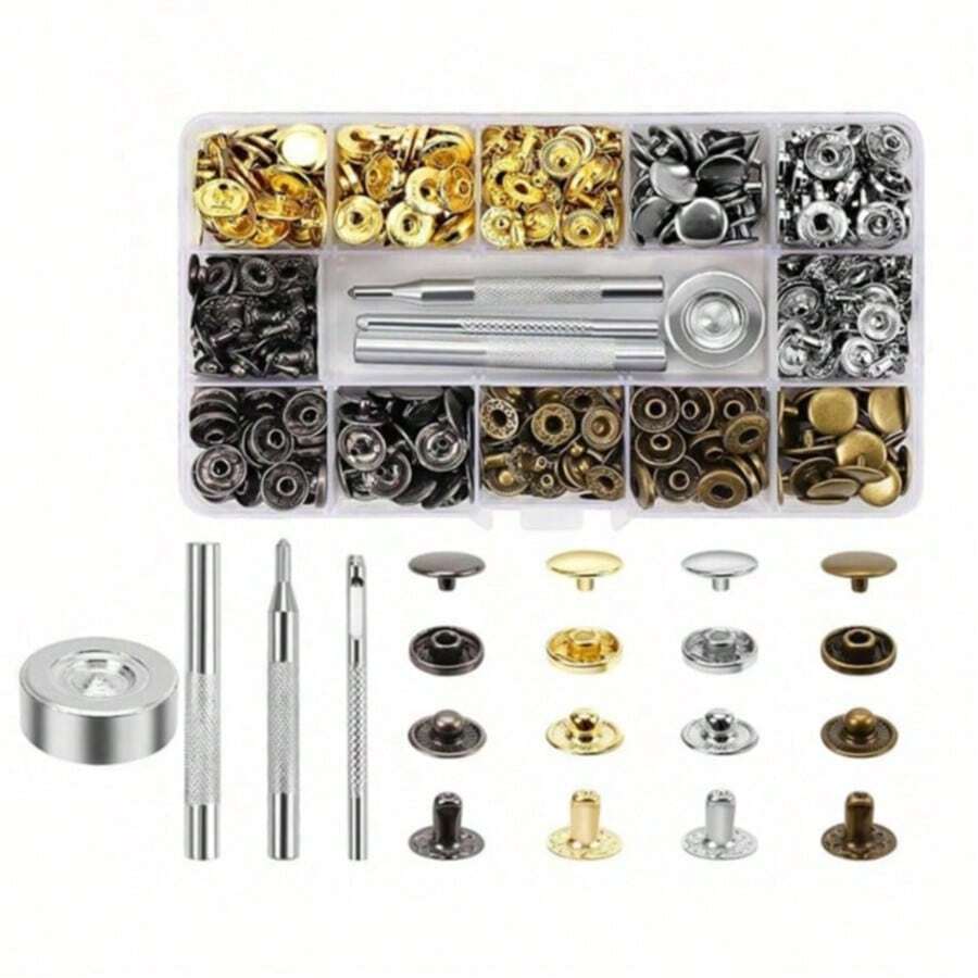 120pcs/Set 12.5mm 4-In-1 Metal Snap Fasteners Tool Kit, Suitable For Leather, Shirts, Backpacks, Hats, Belts, DIY Leather Crafts - 120-piece Tool Kit - View 1