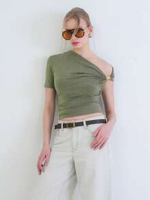 ASİMETRİK YAKA DRAPELİ OMUZ AKSESUARLI SANDY BLUZ - Mint Green - View 8
