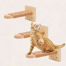 Wooden Cat Wall Stairs With Sisal Rope, Cat Wall Shelf, Space-Saving Cat Climbing Furniture - Brown - View 9