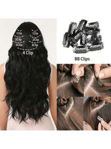 Set de 7 extensiones de cabello sintético ondulado y multicolor, con diseño de doble rejilla resistente al calor, adecuado para mujeres y niñas - Multicolor - Ver 9