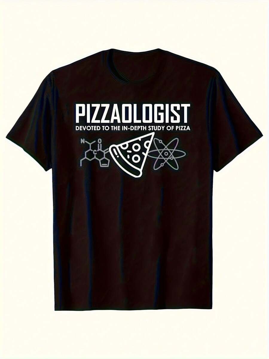 Camiseta para hombre con diseño divertido de científico de la pizza - Camiseta de algodón suave con cuello redondo, diseño de pizza molecular y definición de científico de la pizza - Camiseta con temática científica para entusiastas de la química y amantes de la comida - Cuello redondo casual y transpirable, ajuste regular, lavable a máquina, negra con estampado blanco - Regalo divertido de química para hombres y mujeres, ropa moderna, estilo vintage, material duradero, regalo para químicos, ropa con temática de comida. - Negro - Ver 1