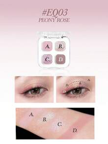 Eunarz 4-Color Eyeshadow Palette, 1pc Matte & Shimmer Long-Lasting Pocket Eye Shadow Makeup Palette Beauty Face Paint Cosmetic For Women Girls Perfect For Spring Summer Ideal For Y2K Fancy Fashion Suitable For Birthday Mother'S Day Gift Rave Party Ready - #EQ03 Peony Rose - View 5