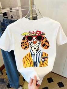 DrmWander Women's T-Shirt, Casual Urban Style, Short Sleeve Graphic T-Shirt, Cute Summer T-Shirt - 布蘭克 - 查看 3