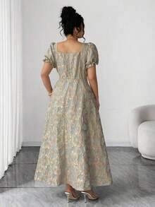 Vestido maxi de mujer talla grande con elegante estampado floral jacquard, cuello cuadrado y cintura ceñida.Adecuado para volver al colegio, graduación, San Valentín, Navidad, festivales de música, Día de la Madre, Halloween, Acción de Gracias, Pascua, baile de graduación, citas, temporada de bodas, excursiones al aire libre - Multicolor - Ver 6