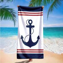 Toalla de playa de microfibra ultra suave con estampado de ancla a rayas rojas y blancas, absorbente y de secado rápido, sin pelusa, para la playa, la piscina y las vacaciones - A - Ver 7