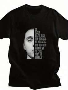 T-shirt graphique gothique - Noir avec paroles en espagnol blanches - T-shirt unisexe pour la sensibilisation à la santé mentale - T-shirt décontracté à col rond pour concerts et tenues décontractées - Haut streetwear lavable en machine, tenue de concert, streetwear audacieux, tissu respirant - Noir - Voir 6