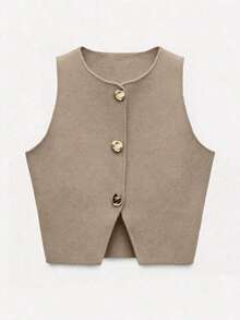 Nuevo top sin mangas de verano de estilo libre para mujeres, elegante y único de alta gama, romántico, de negocios casuales, para vacaciones, graduación o Día de la Independencia.El tamaño es pequeño, se sugiere pedir una talla talla grande grande. - Caqui - Ver 1