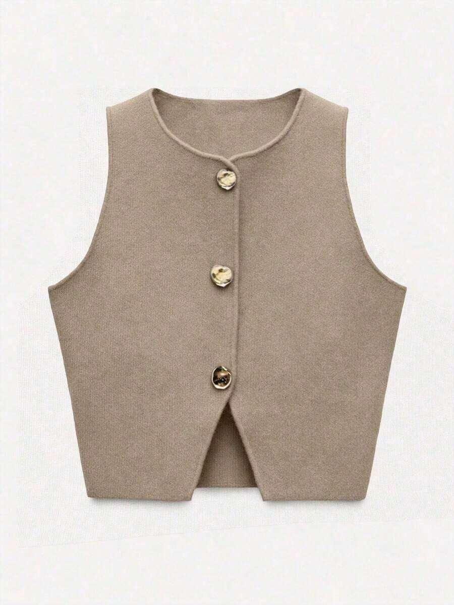 Nuevo top sin mangas de verano de estilo libre para mujeres, elegante y único de alta gama, romántico, de negocios casuales, para vacaciones, graduación o Día de la Independencia.El tamaño es pequeño, se sugiere pedir una talla talla grande grande. - Caqui - Ver 1