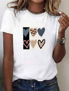 Women's Casual Short Sleeve T-Shirt - Modern Graphic Print, Loose Crew Neck. Breathable And Machine-Washable Fabric, Perfect For Everyday Summer Wear. Comfortable, Simple, And Stylish. Perfect Gift Or For The Holidays. Local Sh - 白色 - 查看 6