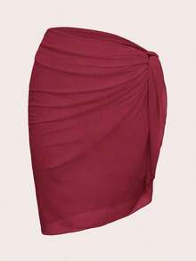 Cubierta unicolor de diseño simple con pliegues de playa de verano para mujeres - Burdeos - Ver 1