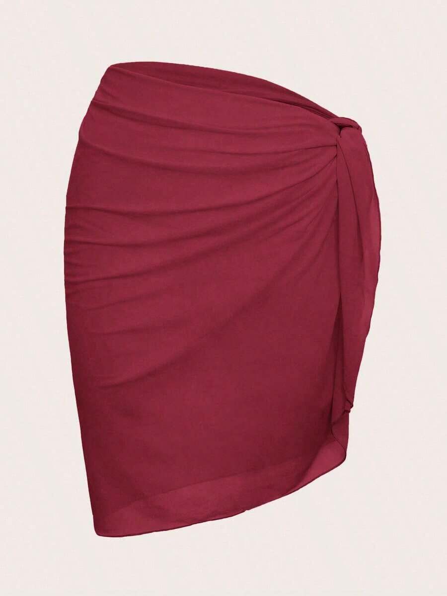 Cubierta unicolor de diseño simple con pliegues de playa de verano para mujeres - Burdeos - Ver 1