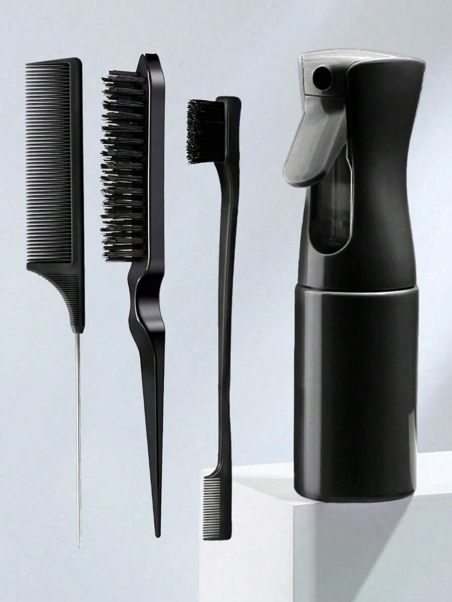 OBOVAY 1/3/4pcs Professional Styling Comb Set, Including One High-Pressure Continuous Spray Bottle, One Set Of Styling Combs, One Volumizing Comb, One Rat Tail Comb And One Edge Comb. Essential Hair Care Products For Back To School And Travel. A Practical Hairstyle Tool Accessory, Back To School, College Dorm Essential, Wedding, Travel Essential, Bathroom Accessory