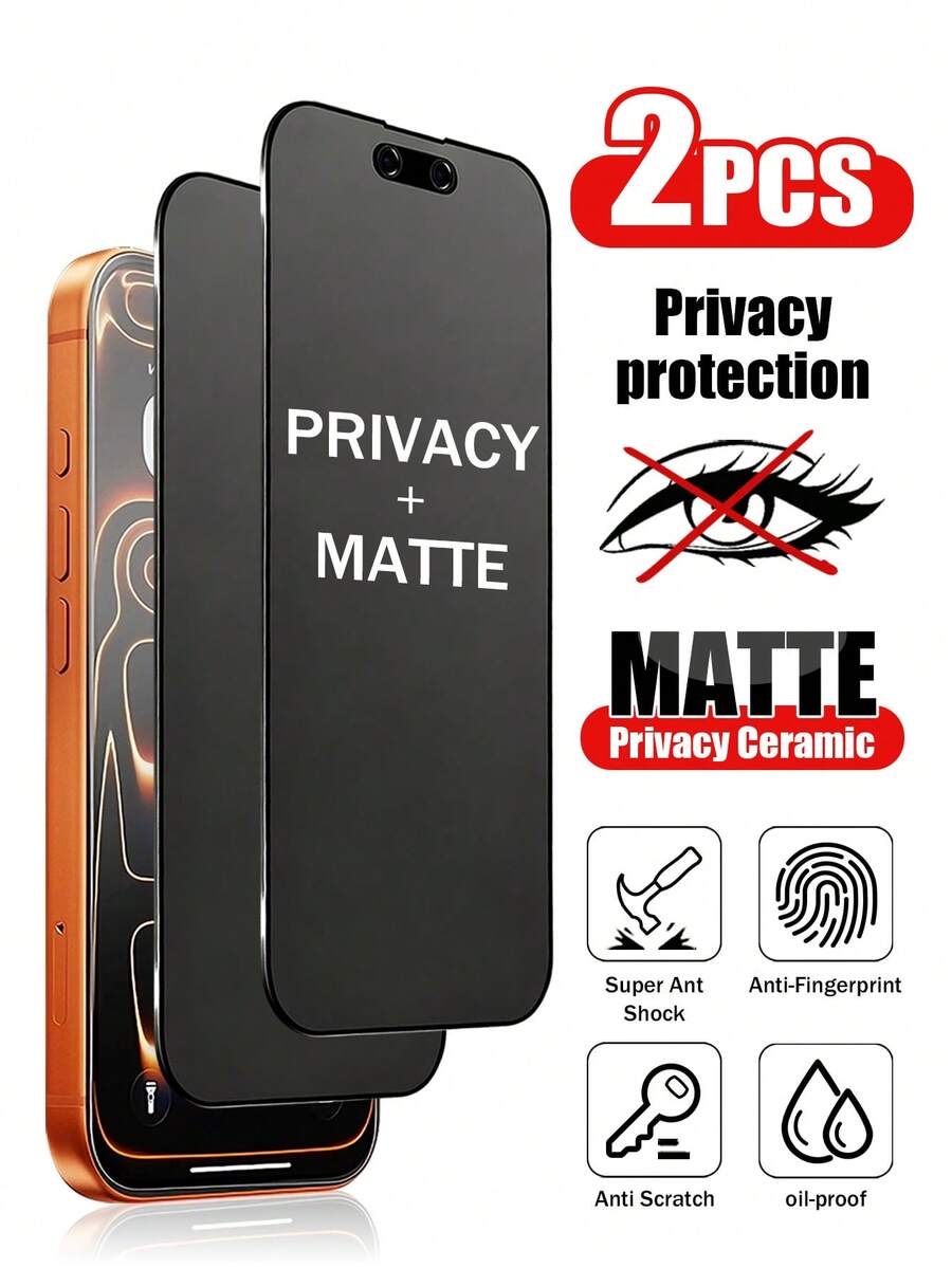 2pcs Matte Anti-Spy Ceramic Soft Film, Suitable For IPhone 17 Pro Max/17/16 Pro Max/16 Pro/16 Plus/16/15 Pro Max/14 Pro Max/6-17 Full Series, Anti-Fingerprint Anti-Scratch Anti-Peeping, Easy To Apply, Smartphone Privacy Protection Film - Black - View 1