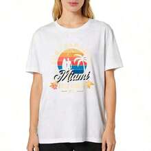 Women's Casual T-Shirt With Miami Beach Graphic Design "I Love Miami", Comfortable For Casual And Elegant Outfits, Lightweight And Breathable, Machine Washable, Regular Fit, Round Neck, Summer Clothing For Women, 100% Cotton. - 白色 - 查看 3