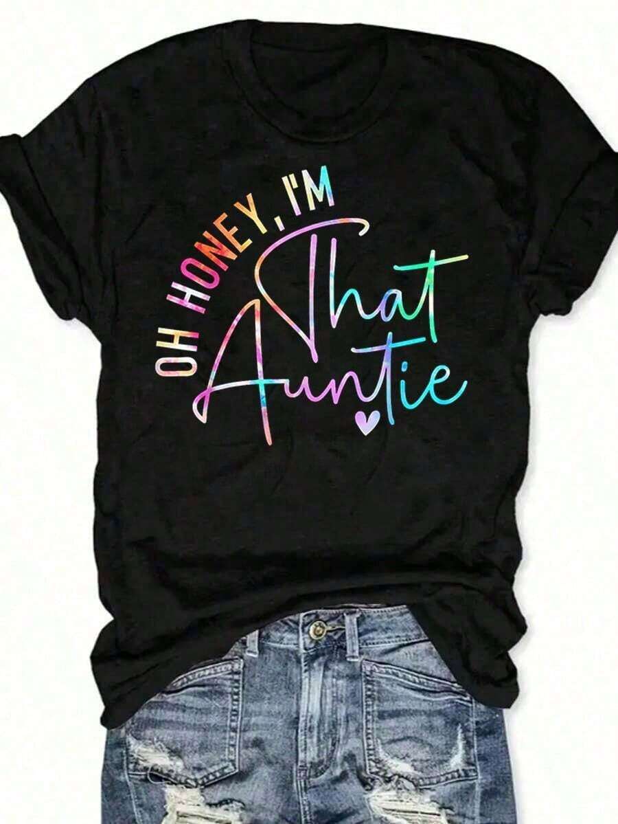 This Lady, My Dear, I'm Your Aunt. Casual Short-Sleeved Crew Neck T-Shirts For Women, Cool Summer Clothes For Ladies. - 黑色 1 - 查看 1
