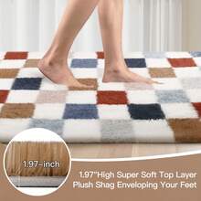 Sour Lemon Rugs Living Room 200x300cm, Grey Area Rugs For Bedroom, Washable Anti Slip Extra Large Shaggy Soft Rug Fluffy Modern Floor Carpets Mat Beside Carpet, Long Runner Rug For Hallway - Multicolor Checkered - View 7