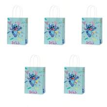 Set Of Five Cute Stitch Cartoon Pattern Gift Bags, Fresh Blue Color, Soft And Cute Design, Lively And Cute Pattern, Thick Texture, Suitable For Birthdays, Parties, Souvenirs And Other Scenes. Whether It Is For Gift Giving Or For Personal Use, It Is Very Atmospheric. - Multicolor - View 7