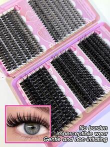MENGJIESHANGPIN 606pcs Paket Campuran Buku Bulu Mata Palsu Kapasitas Besar 30D+40D+60D+80D+100D Tebal Realistis Panjang 10-18mm Lembut dan Mengembang Dilengkapi Lem, Pinset, dan Larutan Penghapus - Hitam - View 4