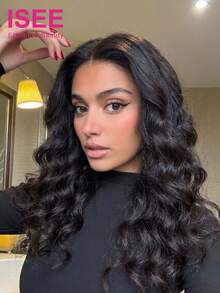 ISEE 180% Density 16-30 Inch Natural Color Human Hair Ocean Wave Transparent 7*5 Inch Lace Wig, Pre-Cut Lace Edge, Pre-Bleached Roots, Suitable For Daily Use Women's Wig - SNatural - View 2