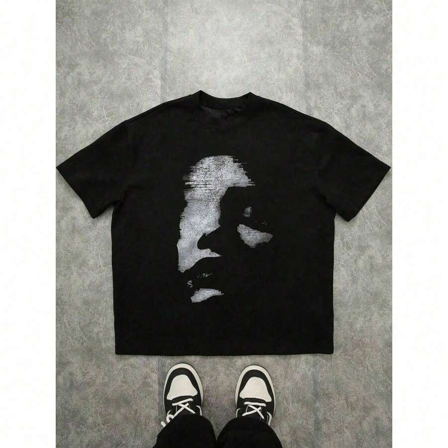 Short-Sleeved T-Shirt With Blurred Silhouette Graphic Print, Classic And Casual For Teenagers, Suitable For Summer ZZ0R 7OPT - 白色 - 查看 1