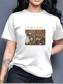 Women's T-Shirt "Family Rules" 180G - Perfect For Team Building Gifts, Christmas Gifts And Casual Wear | Soft T-Shirt For Work Meetings And Family Fun | Stay Humble, Laugh With Constant Joy, Shop Till You Tired. - 白色 - 查看 1
