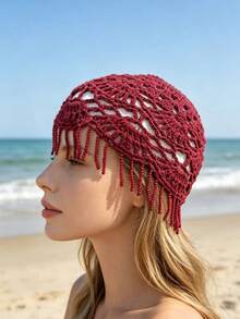 1pc Versatile Tassel Knit Hat For Women, Suitable For Outdoor And Daily Wear, All Seasons - Multicolor - View 7