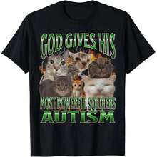 Cotton Gift T-Shirt God Gives His Most Powerful Autism, Funny Cat Meme, Pirate T-Shirt, Cotton Casual Wear, Streetwear For Men 7UQK UBKW Z7ZG - 黑色 - 查看 1