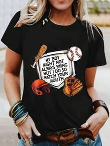 Women's T-Shirt - Simple, Casual Crew Neck Style, Suitable For Size S And For Everyday Wear. | Suitable For All Seasons, Machine-Washable Regular Fit Top, Ideal For Outdoor Activities, Workouts, Lounging At Home, And Casual Outfits (No Specific Length Design). Women's Tops. - 黑色 - 查看 1