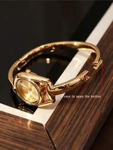 1 pieza Reloj pulsera de mujer, esfera pequeña con números romanos, correa no ajustable, estilo británico retro, reloj de lujo de nicho de cuarzo, adecuado para ocasiones como vacaciones, fiestas, bodas, vuelta al colegio, Navidad, Acción de Gracias, Halloween, Pascua, y un regalo ideal para mujeres - Dorado - Ver 4