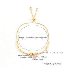 1pc New Fashion Heart Initial Golden Adjustable Bead Chain Bracelets For Women - Yellow Gold - View 2
