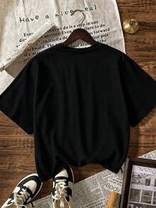 Women's Oversized Graphic Tee, Cute And Fun Print Of A Rabbit Shopping At The Supermarket, Breathable Summer Casual Wear For Everyday Use, Soft And Comfortable Streetwear Tee, S-XXL Black White - [] - 查看 2