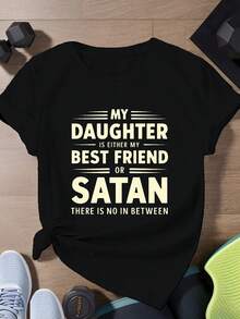 Plus Size - Plus Size - Plus Size - Women's Short Sleeve T-Shirt "Daughter Of Satan" | Casual Round Neck T-Shirt, Suitable For Casual Wear And Workouts - Breathable, Comfortable And Stretchy Fabric, With Geometric Design. - 黑色 - 查看 5