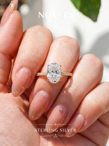 1 chiếc nhẫn hình bầu dục thanh lịch 5*7mm đính đá Cubic Zirconia, mạ vàng, quà tặng kỷ niệm/sinh nhật cho nữ. - Vàng - Xem 3