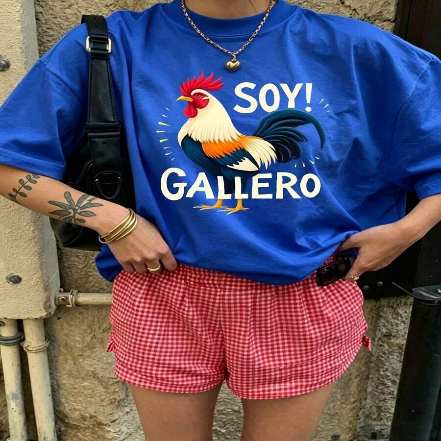 Cute Daily Casual Graphic T-Shirt 100% Cotton Oversized Soft Breathable Casual Crewneck Short Sleeve Top Street Style Aesthetic Daily Fashion Lovers Casual Wearers Daily Outfit Enthusiasts Gift Givers - 藍色 - 查看 1