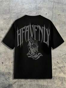 Camiseta Casual Simple de Manga Corta con Cuello Redondo y Estampado de Letras para Hombre NORVETH, Verano, Estilo Urbano, Emo, Estilo de los 2000, para Parejas - Negro - Ver 8