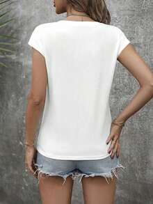 Camiseta de mujer de cuello en V y mangas raglán con diseño floral vintage elegante - Multicolor 2 - Ver 2