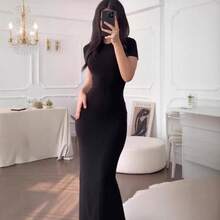 Slim-Fitting Long Dress For Women In Summer, Sexy And Elegant, Pure And Desirable, With A Round Neck And Short Sleeves, Long Style Women's Dress. Dresses For Women Summer Dresses For Women Vacation Outfits Women - 深棕色 - 查看 5