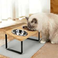 Stainless Steel Cat/Dog Double Bowl Set, Two Tilted Raised Bowls, Suitable For Holding Pet Food And Water, Helps Prevent Vomiting - 300ml - View 1