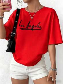 100% Cotton. The Word On The T-Shirt Symbolizes The Creative Energy And Free Spirit Of A City Full Of Dreams And Constant Movement. Women's T-Shirt, 100% Soft Cotton, Comfortable And Modern Cut For Everyday Wear. Women's Simple Solid Color T-Shirt, Loose And Slim Fit Casual Short Sleeve - 紅色的 - 查看 10