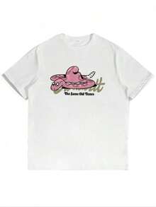 Under The Radar Women's T-Shirt, 1 Piece, Soft Fabric, Plus Size. Women's Plus Size Graphic Tee - Fitted T-Shirt With Pink Snake Print, Crew Neck, Casual For Everyday Wear, Machine Washable, All Seasons. 100% Cotton. - Unisex Short Sleeve Crew Neck T-Shirt, Urban Vintage Style, Loose Fit. - 白色 - 查看 2
