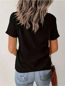 Women's 100% Cotton T-Shirt - Women's Cotton T-Shirt With Print - Text Not OK, Casual Round Neck T-Shirt For Fans, Plain T-Shirt. - 黑色 - 查看 4