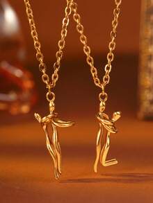 2pcs/Set Kalung Liontin Pasangan Berpelukan dari Baja Tahan Karat, Perhiasan Hati Kekasih yang Serbaguna - Set CYN121-1 - View 9