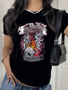 A Fiery Eye Surrounded By Flames And Vibrant Energy Symbolizes Intense Vision, Inner Power, And A Free Spirit With A Modern Artistic Touch. This Comfortable, Casual Women's T-Shirt Is Perfect For Everyday Wear. - 黑色 - 查看 8