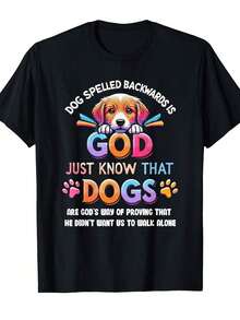 Camiseta unisex de una pieza de gran tamaño con estampado, camiseta gráfica vintage de boxeo para hombre y mujer, peso pesado de 220 g/m², diseño retro puro para amantes de los perros con el eslogan "DogSpelledBackwardsisGod" y estampado de pata, camiseta casual de manga corta con cuello redondo para atuendo informal, ropa unisex cómoda para todas las estaciones, camisetas divertidas, camisetas gráficas, camisetas gráficas para hombre, camisetas para hombre, camisetas gráficas vintage, camisetas vintage, camisetas divertidas, camisetas divertidas para hombre, camisetas divertidas, regalos divertidos, artículos divertidos, camisetas gráficas para hombre, camisetas tontas, camisetas para papá. - Negro - Ver 1